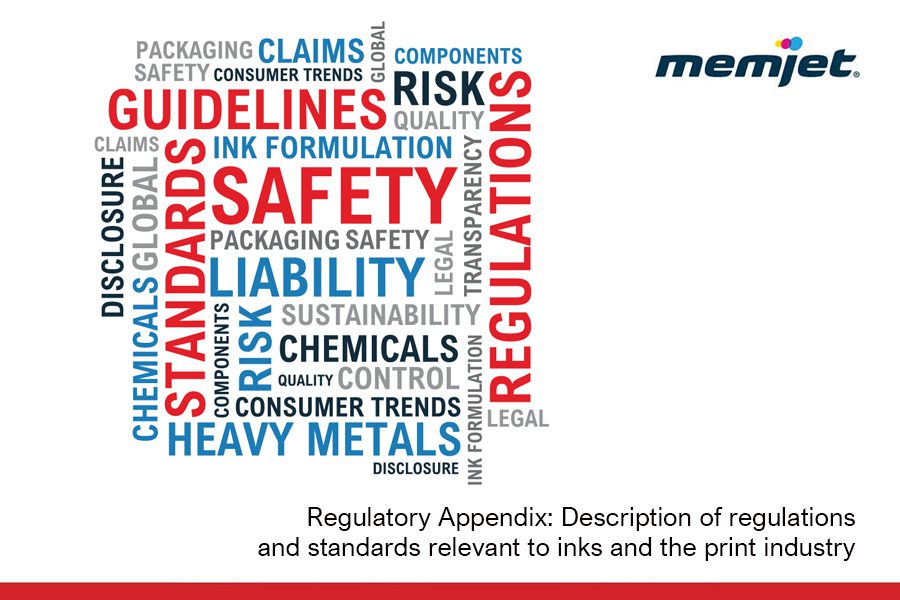 Description of regulations and standards relevant to ink and the print industry.